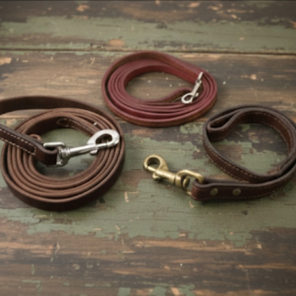 Vintage 90s Premium Leather Lead  Set of 3, Weaver & Two Unbranded